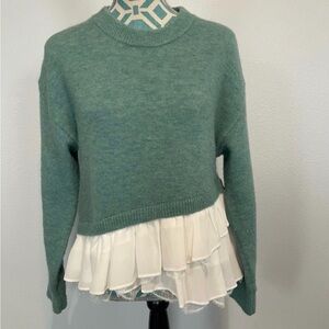 Cing a Sept Green Sweater with Ruffle Hem
